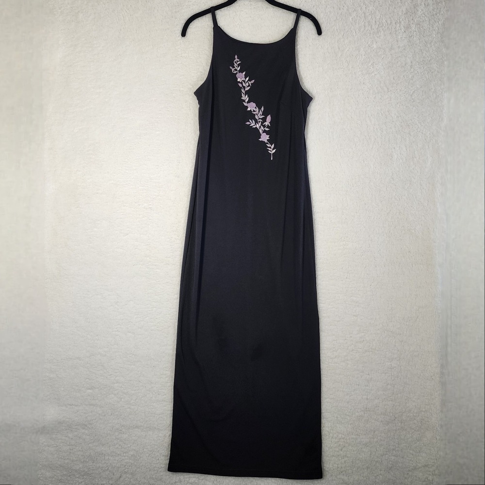 City Triangles Vintage Spaghetti Strap Maxi Dress Black Prom Floral Y2K USA 90's